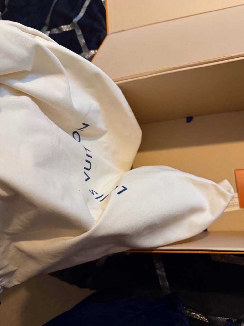 Louis Vuitton Cream and Navy Branded Dust Bag